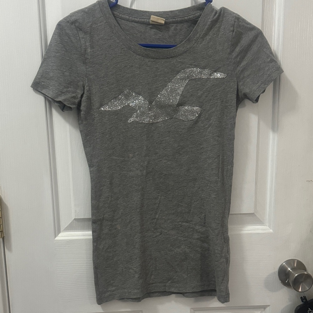 Hollister Gray Tee with Glitter Logo